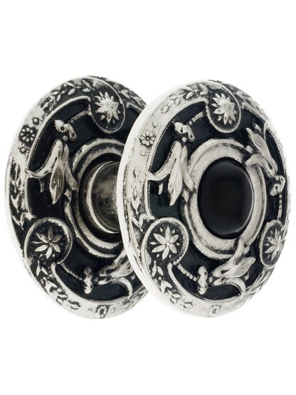 1 1/4 inch Jeweled Lily / Onyx Knobs with Back Plate in Bright Nickel.